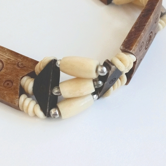 Vintage Bohemian Bone Resin & Beaded Tribal Choker or Bracelet 13" - Picture 4 of 10